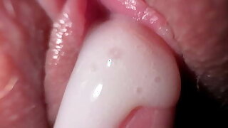 Extremely closeup sex with friend's fiance, tight creamy fuck and cum on spread slit